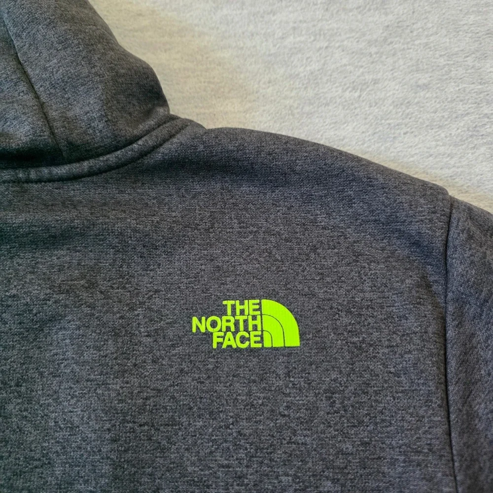 The North Face Mens Charcoal Grey Neon Green Logo Pullover Hoodie Size Small